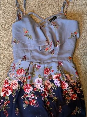 Floral Ombre romper in Light blue and Navy